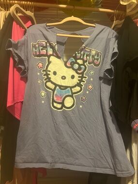 Custom Style Hello Kitty Graphic T-Shirt Off the shoulder (read description)